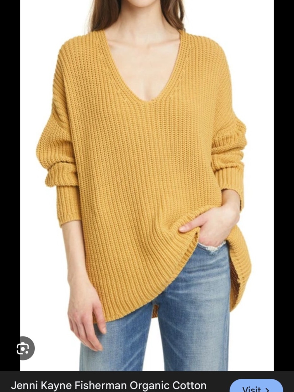 Jenni Kayne Mustard Fisherman Organic Cotton Blend Sweater Sz Medium - Picture 7 of 7